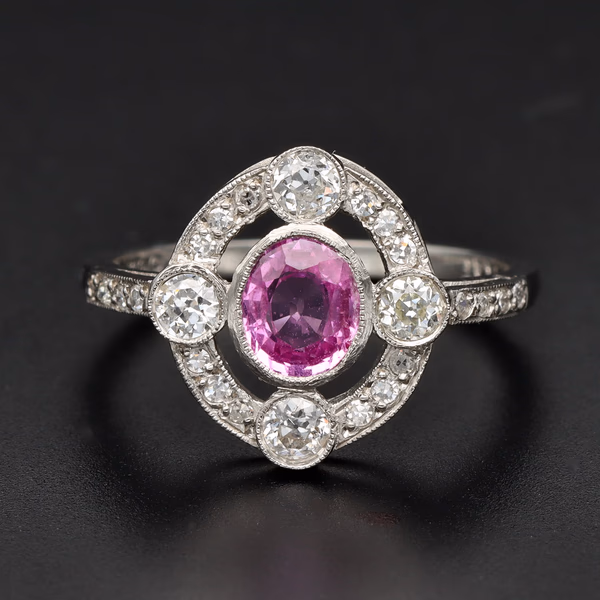 Platinum Pink Sapphire & Diamond Halo Ring