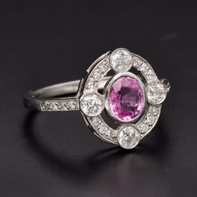 Platinum Pink Sapphire & Diamond Halo Ring