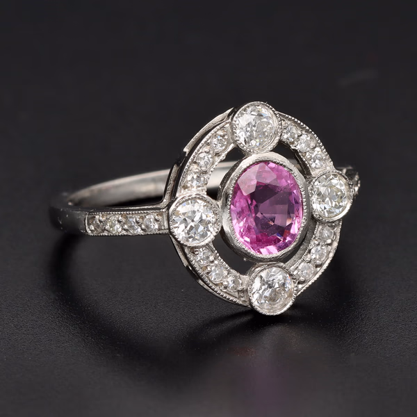 Platinum Pink Sapphire & Diamond Halo Ring