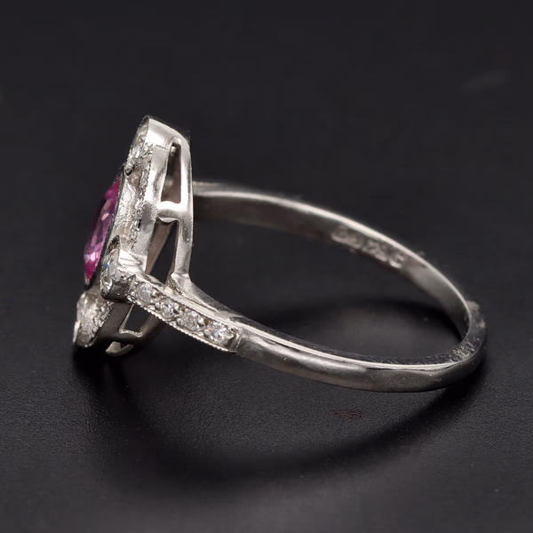 Platinum Pink Sapphire & Diamond Halo Ring